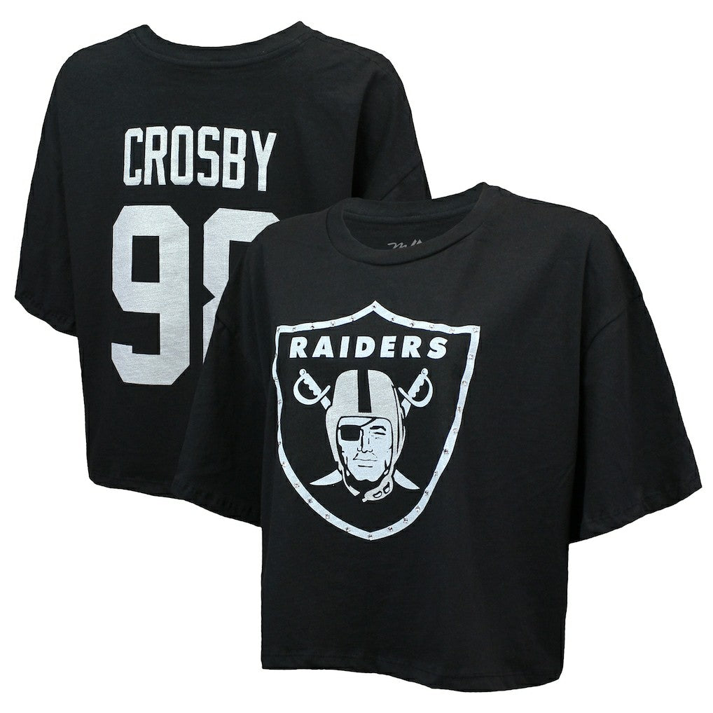 Las Vegas Raiders Maxx Crosby  Majestic Threads Women's Swarovski Crystals Boxy Cropped Name & Number T-Shirt | NFL Outlet