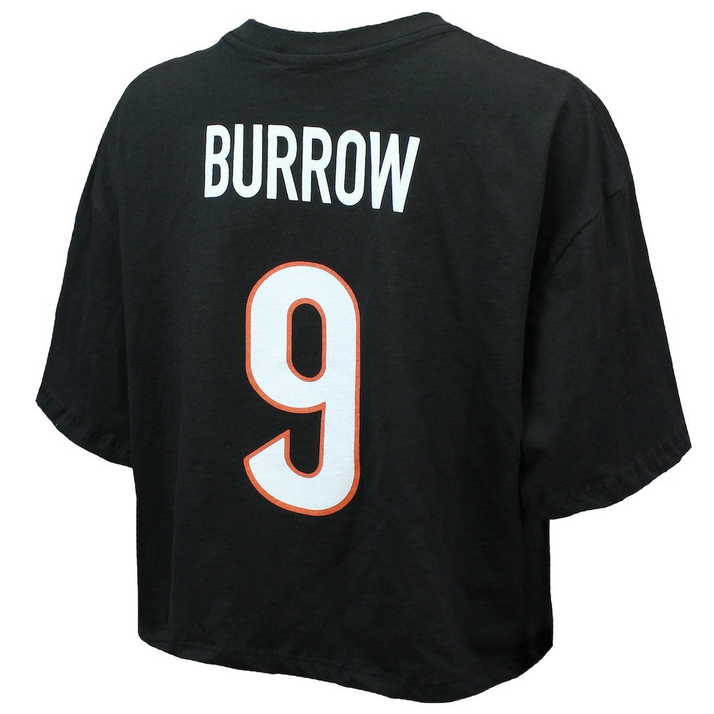 Cincinnati Bengals Joe Burrow  Majestic Threads Women's Swarovski Crystals Boxy Cropped Name & Number T-Shirt | NFL New
