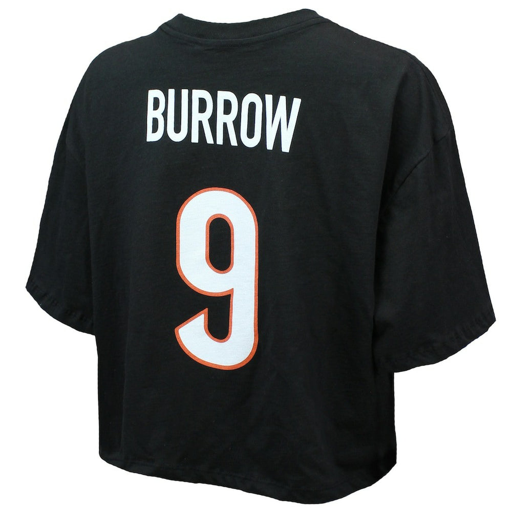 Cincinnati Bengals Joe Burrow  Majestic Threads Women's Swarovski Crystals Boxy Cropped Name & Number T-Shirt | NFL New