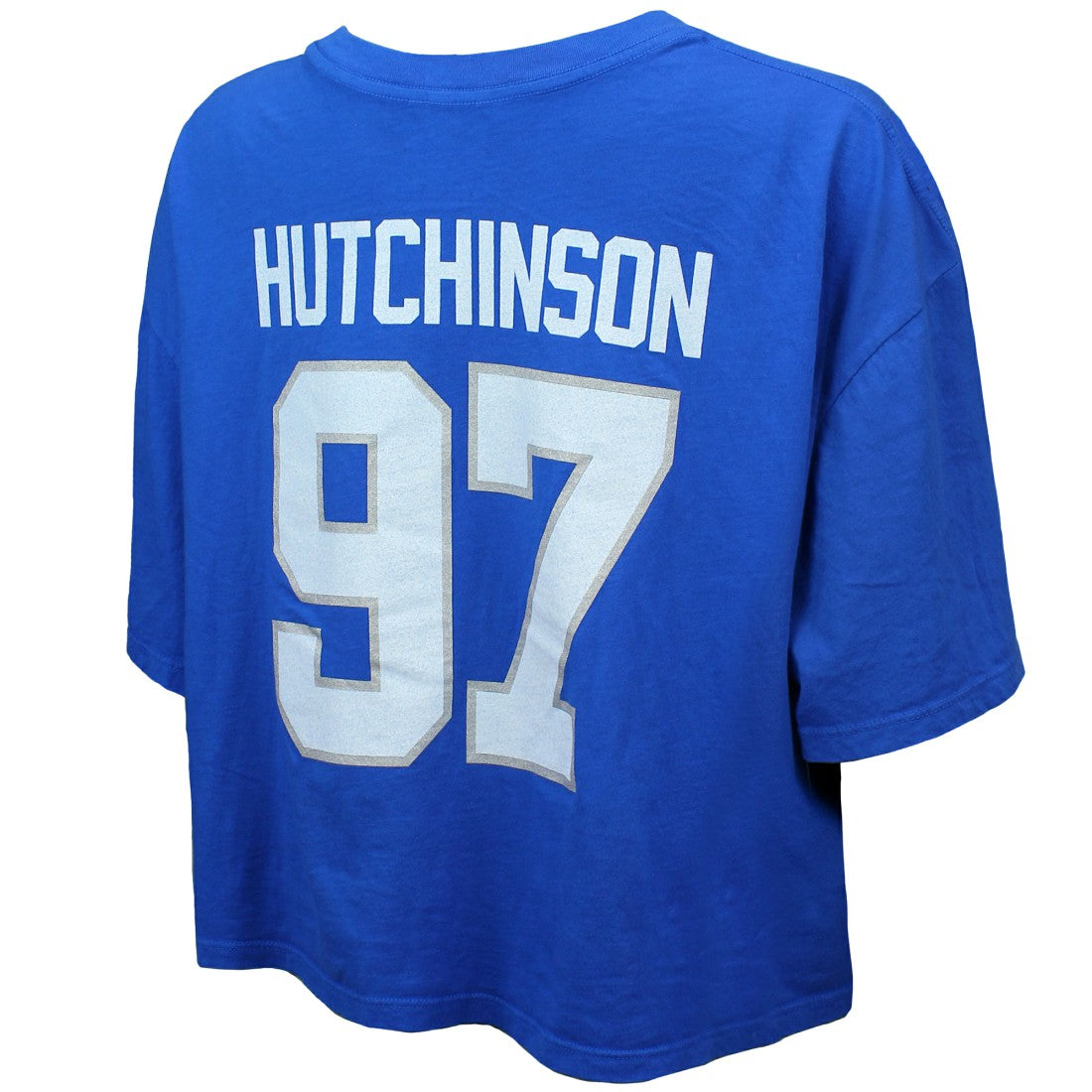 Detroit Lions Aidan Hutchinson  Majestic Threads Women's Swarovski Crystals Boxy Cropped Name & Number T-Shirt | NFL Outlet