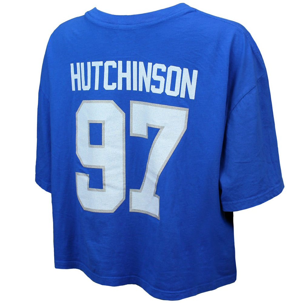 Detroit Lions Aidan Hutchinson  Majestic Threads Women's Swarovski Crystals Boxy Cropped Name & Number T-Shirt | NFL Outlet