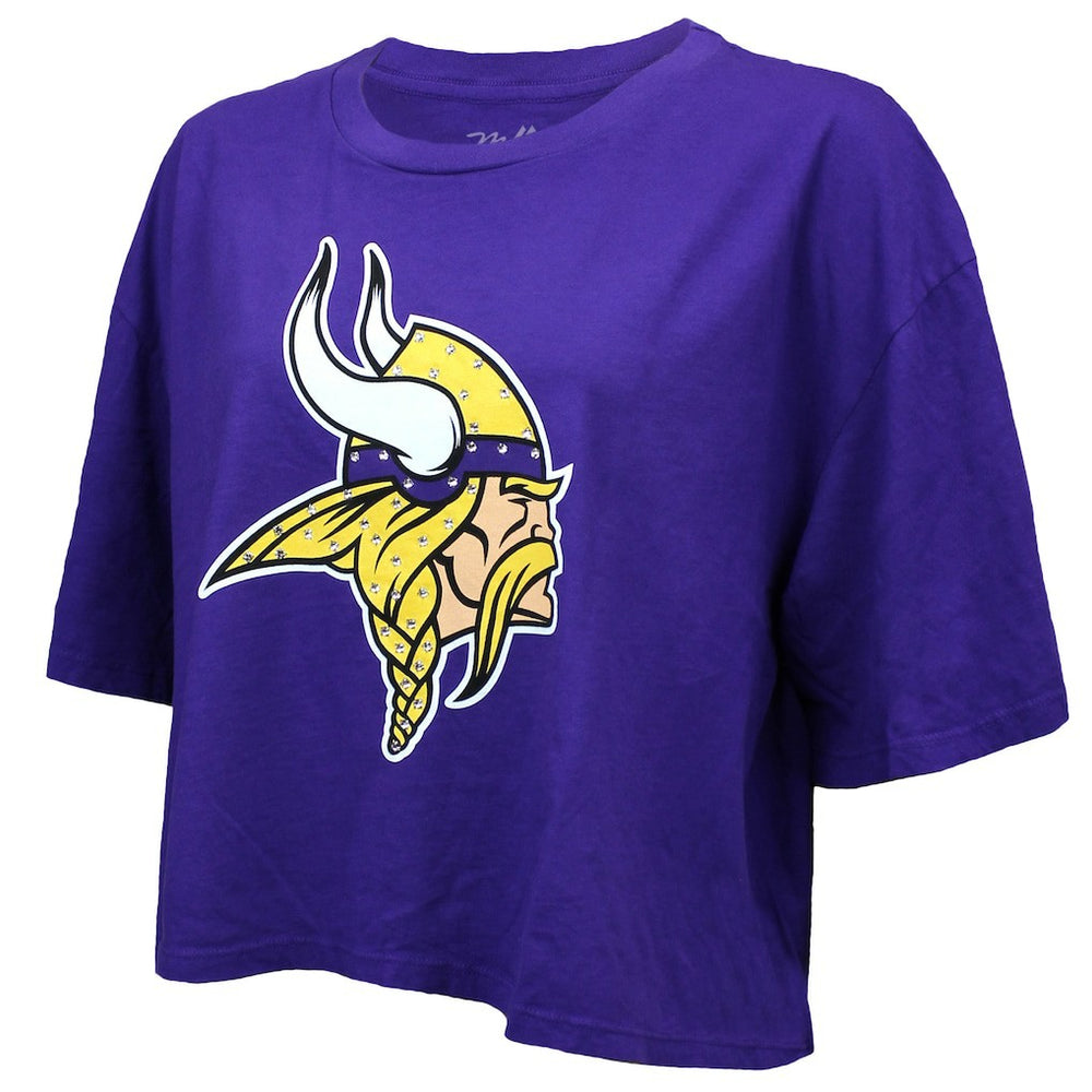 Minnesota Vikings Justin Jefferson  Majestic Threads Women's Swarovski Crystals Boxy Cropped Name & Number T-Shirt | NFL Near me