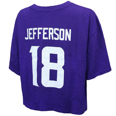 Minnesota Vikings Justin Jefferson  Majestic Threads Women's Swarovski Crystals Boxy Cropped Name & Number T-Shirt | NFL Near me