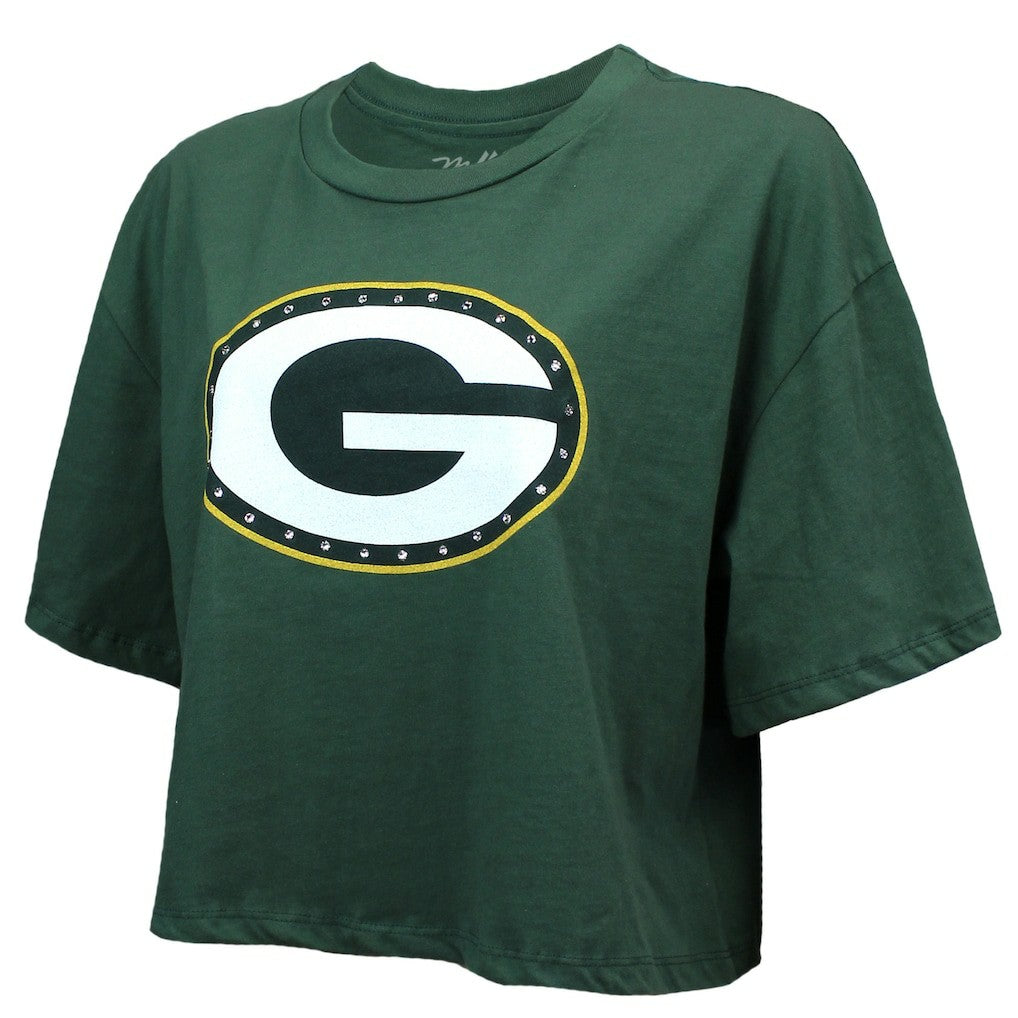 Green Bay Packers Jordan Love  Majestic Threads Women's Swarovski Crystals Boxy Cropped Name & Number T-Shirt | NFL US