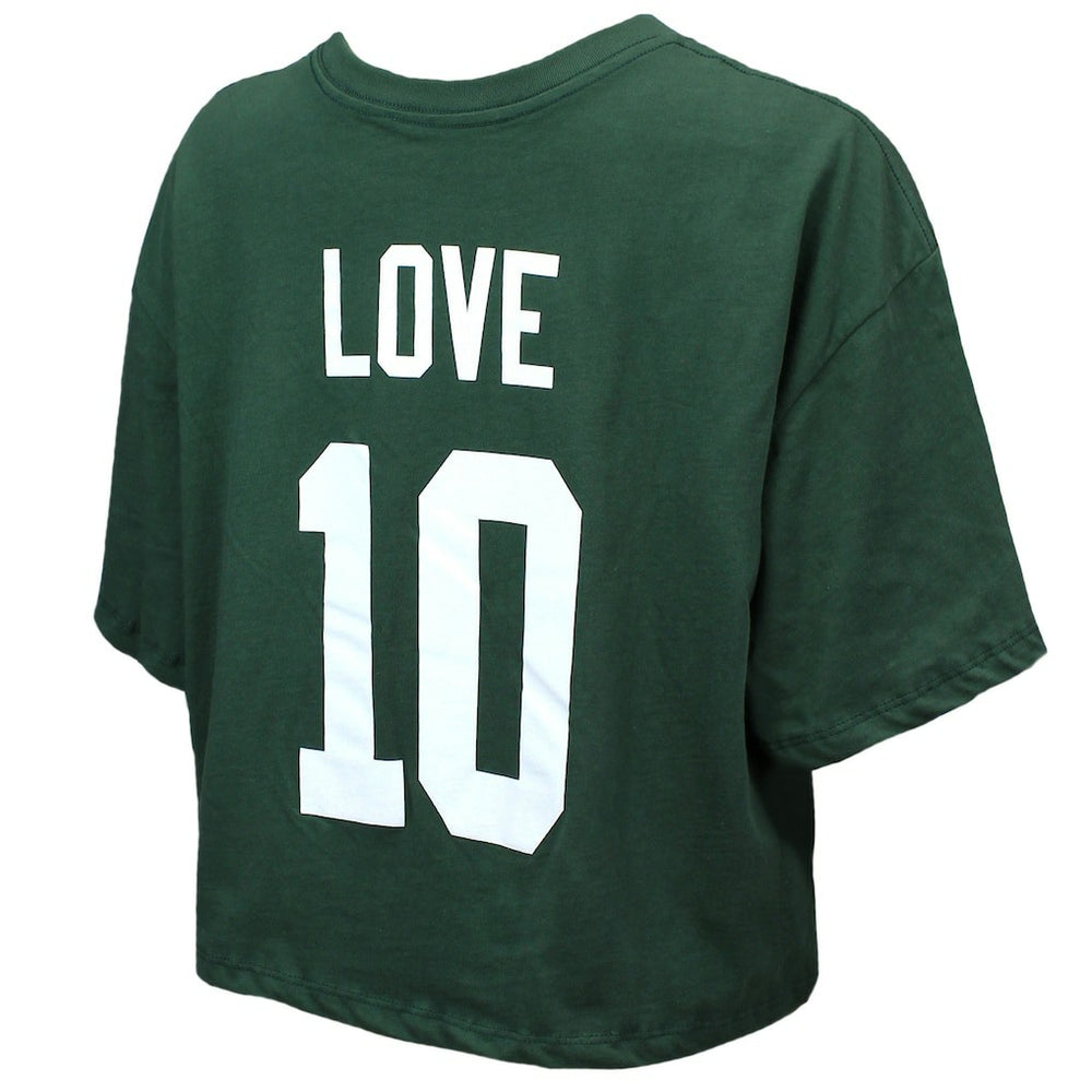 Green Bay Packers Jordan Love  Majestic Threads Women's Swarovski Crystals Boxy Cropped Name & Number T-Shirt | NFL US