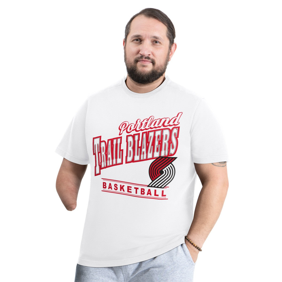 White Portland Trail Blazers G-III Sports by Carl Banks Adaptive Headliner T-Shirt | NBA