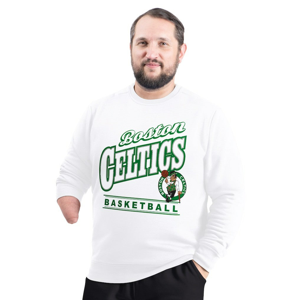 White Boston Celtics G-III Sports by Carl Banks Adaptive Headliner Fleece Crewneck Sweatshirt | NBA