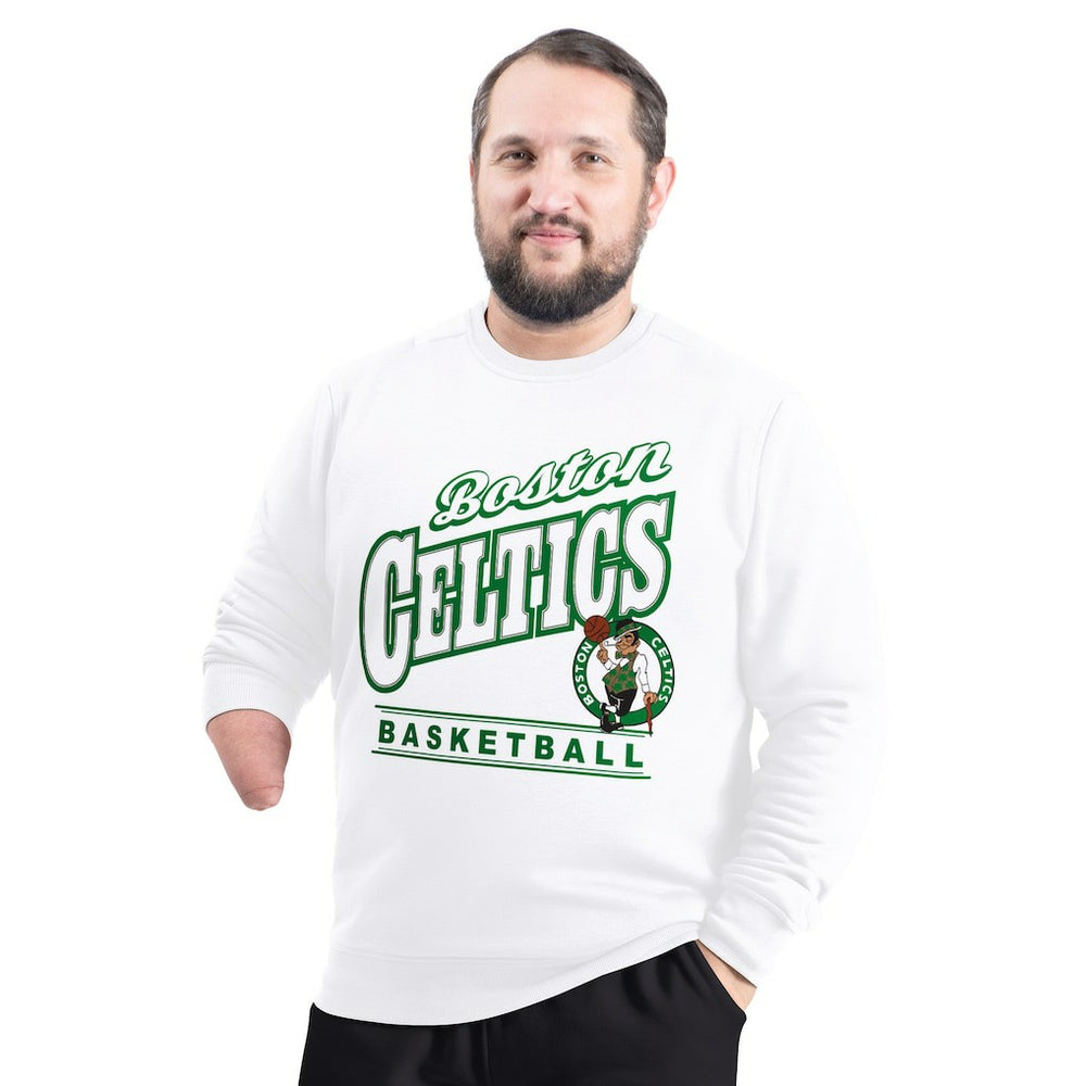 White Boston Celtics G-III Sports by Carl Banks Adaptive Headliner Fleece Crewneck Sweatshirt | NBA