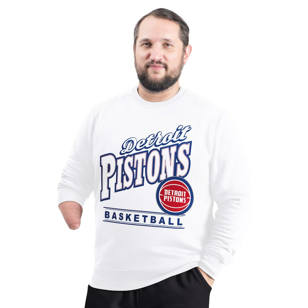 White Detroit Pistons G-III Sports by Carl Banks Adaptive Headliner Fleece Crewneck Sweatshirt sale | NBA