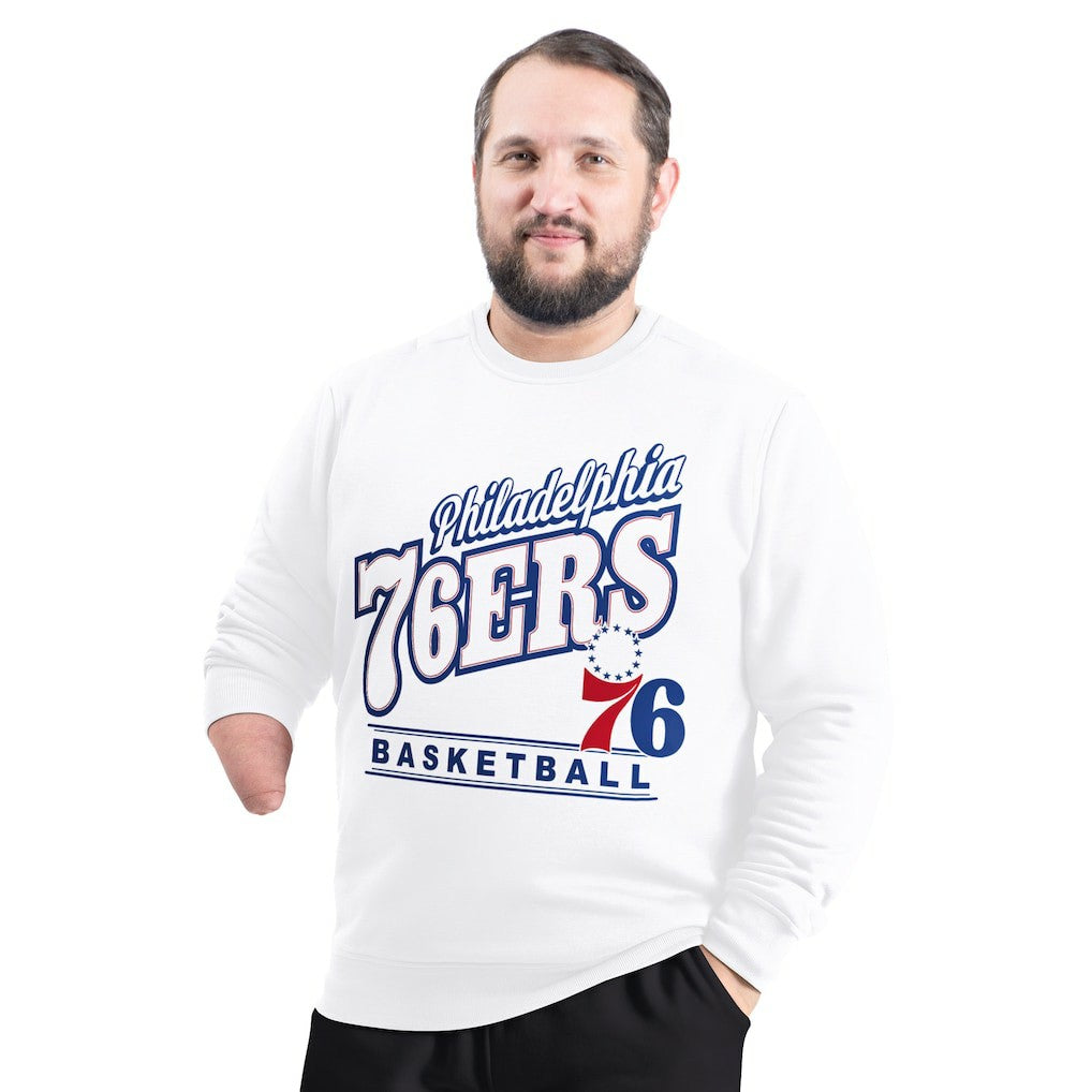 White Philadelphia 76ers G-III Sports by Carl Banks Adaptive Headliner Fleece Crewneck Sweatshirt | NBA