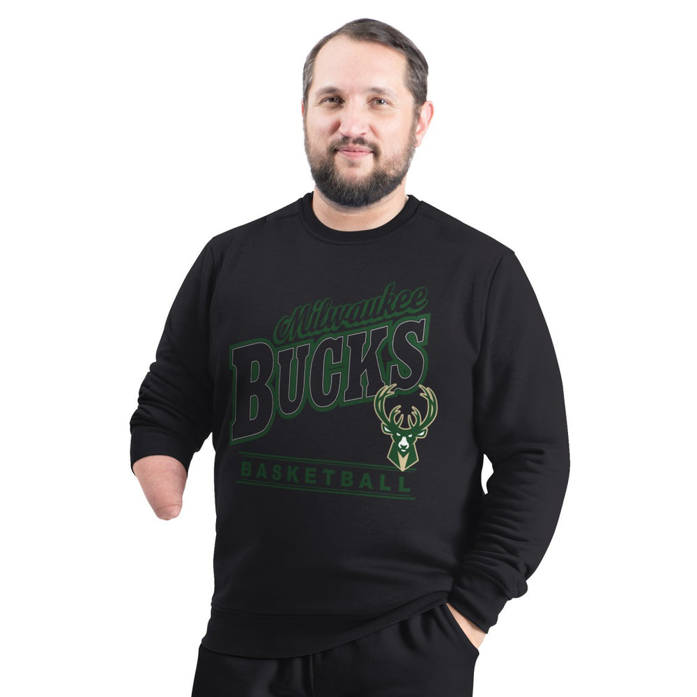 Black Milwaukee Bucks G-III Sports by Carl Banks Adaptive Headliner Fleece Crewneck Sweatshirt | NBA