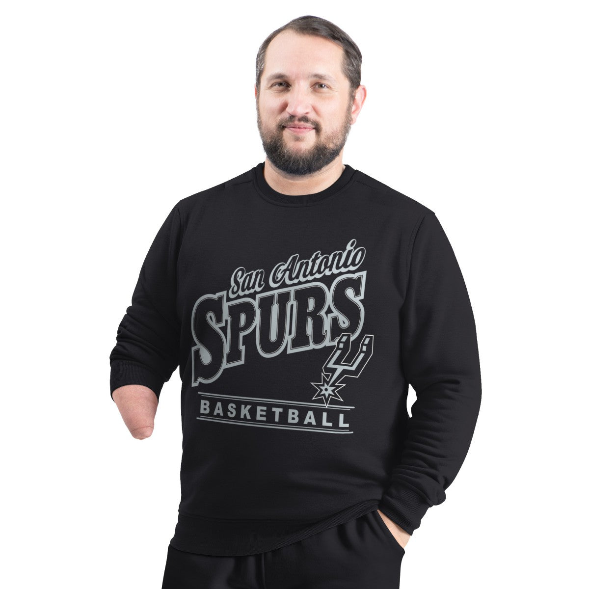 Black San Antonio Spurs G-III Sports by Carl Banks Adaptive Headliner Fleece Crewneck Sweatshirt | NBA
