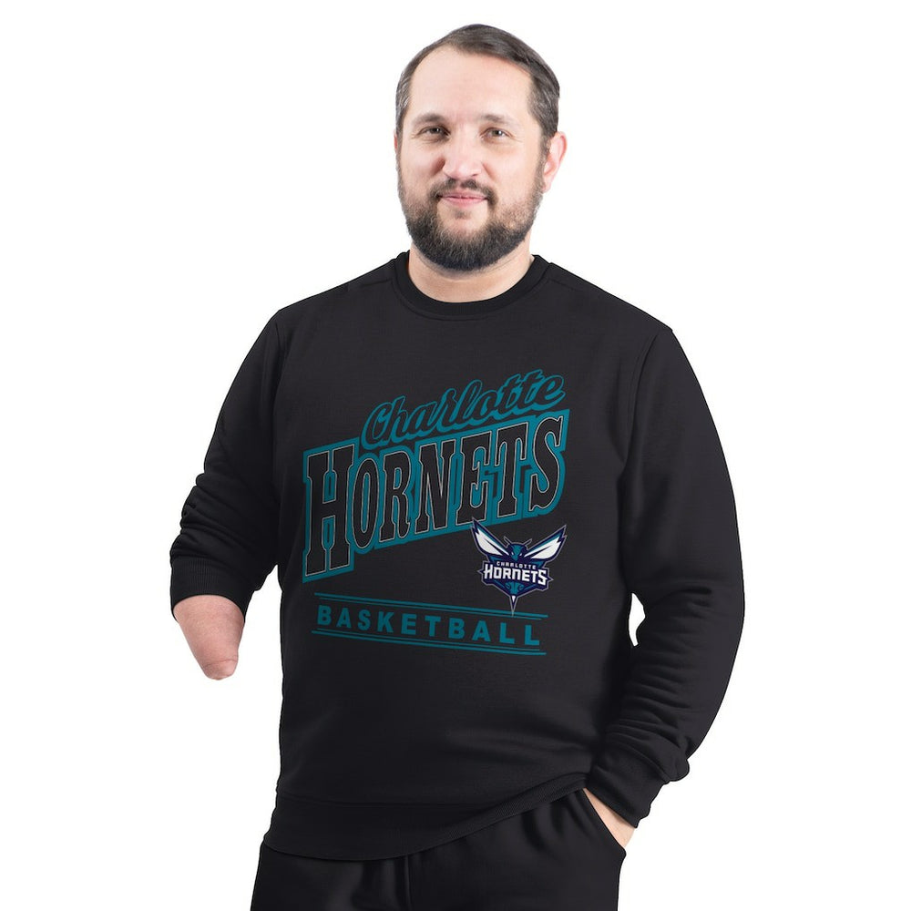 Black Charlotte Hornets G-III Sports by Carl Banks Adaptive Headliner Fleece Crewneck Sweatshirt | NBA