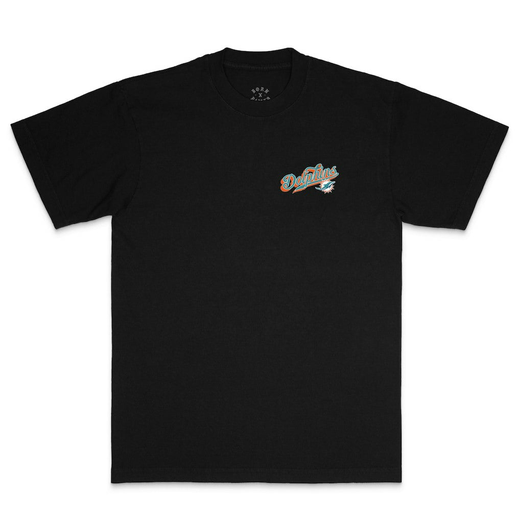 Miami Dolphins Born x Raised Unisex Pro Script T-Shirt | NFL Discount