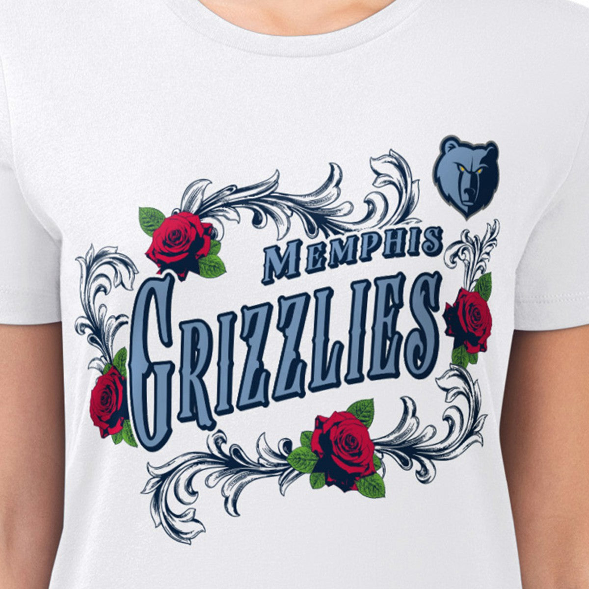 White Memphis Grizzlies G-III 4Her by Carl Banks Women's Super-Slim Fit Lightweight Roses Crew Neck T-Shirt | NBA