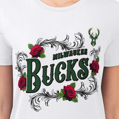 White Milwaukee Bucks G-III 4Her by Carl Banks Women's Super-Slim Fit Lightweight Roses Crew Neck T-Shirt | NBA