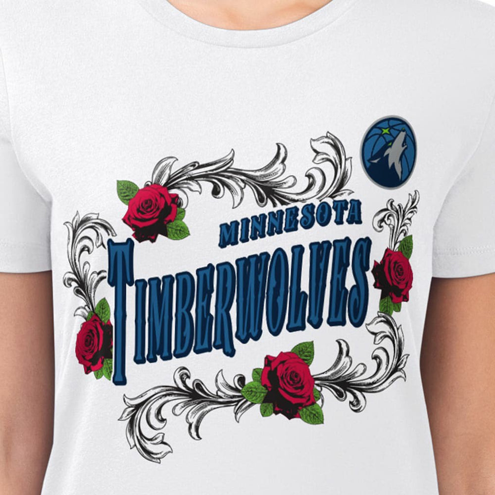 White Minnesota Timberwolves G-III 4Her by Carl Banks Women's Super-Slim Fit Lightweight Roses Crew Neck T-Shirt | NBA