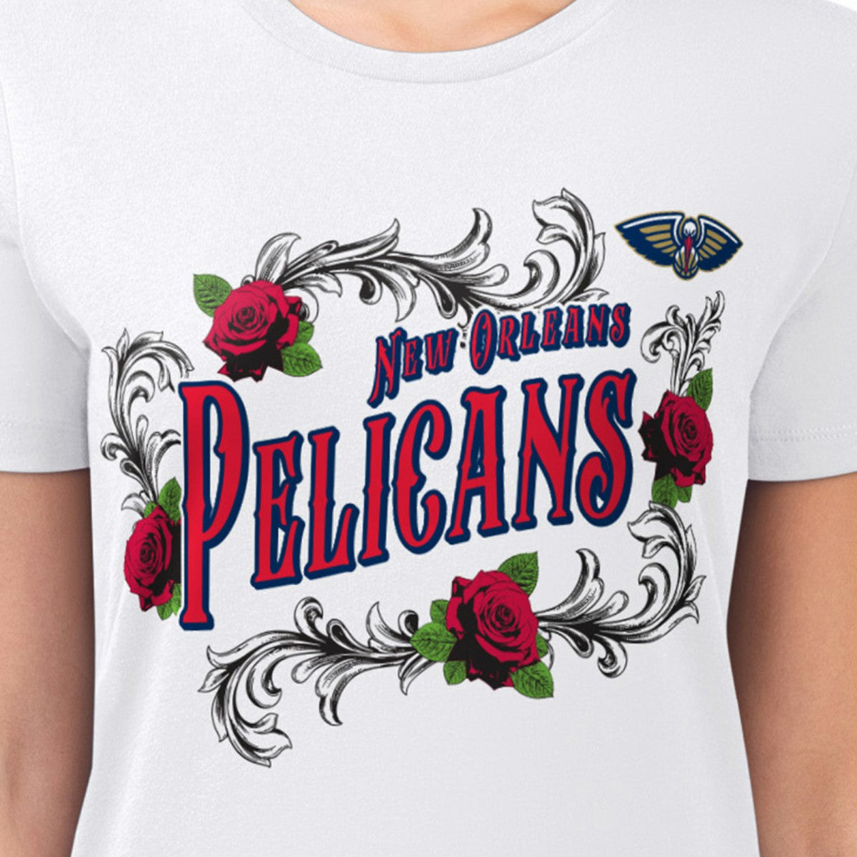 White New Orleans Pelicans G-III 4Her by Carl Banks Women's Super-Slim Fit Lightweight Roses Crew Neck T-Shirt | NBA
