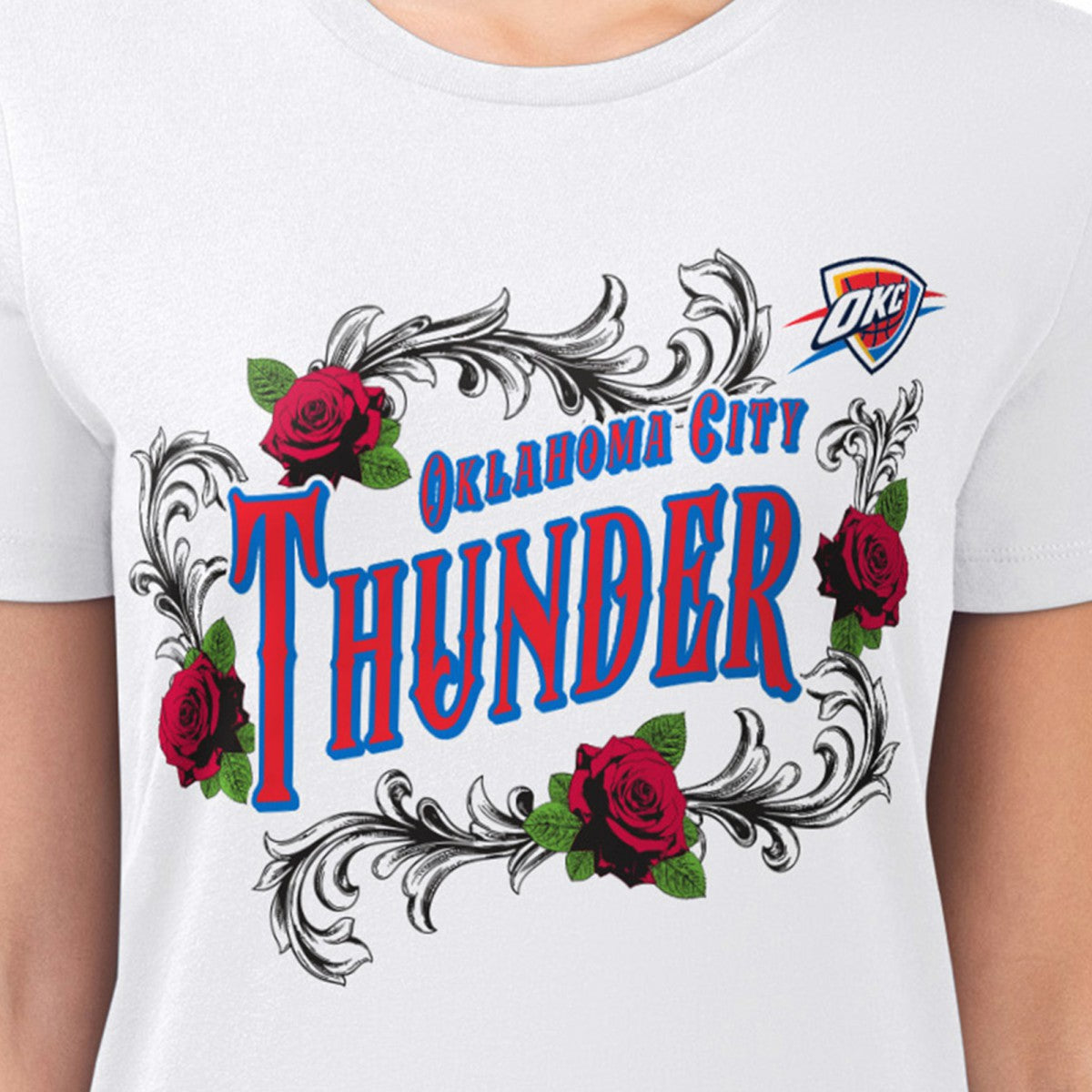 White Oklahoma City Thunder G-III 4Her by Carl Banks Women's Super-Slim Fit Lightweight Roses Crew Neck T-Shirt | NBA
