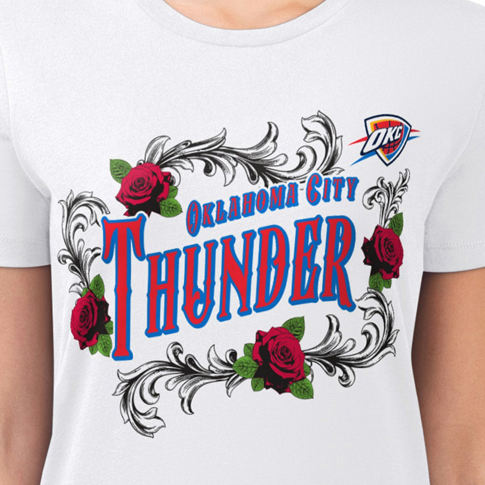 White Oklahoma City Thunder G-III 4Her by Carl Banks Women's Super-Slim Fit Lightweight Roses Crew Neck T-Shirt | NBA