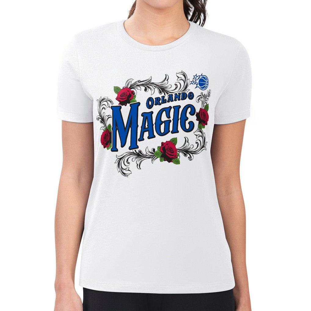 White Orlando Magic G-III 4Her by Carl Banks Women's Super-Slim Fit Lightweight Roses Crew Neck T-Shirt | NBA