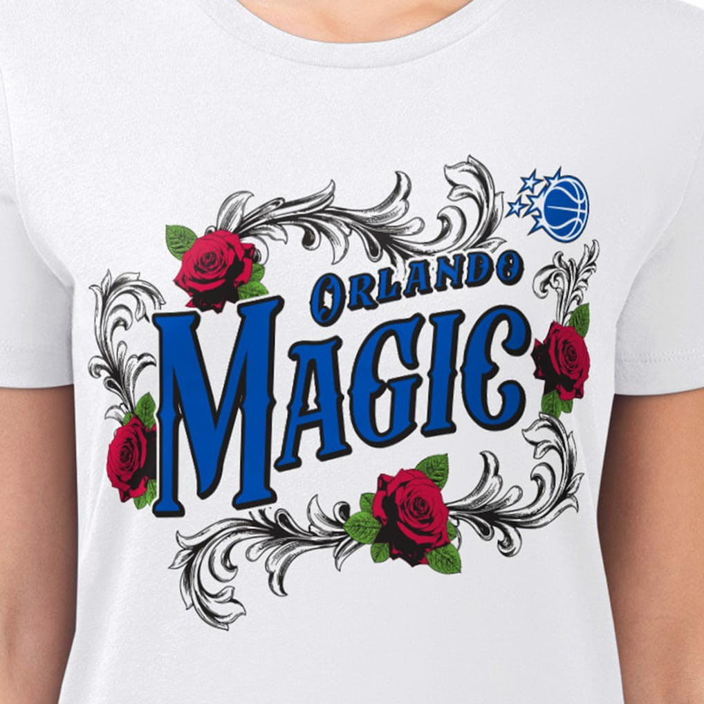 White Orlando Magic G-III 4Her by Carl Banks Women's Super-Slim Fit Lightweight Roses Crew Neck T-Shirt | NBA