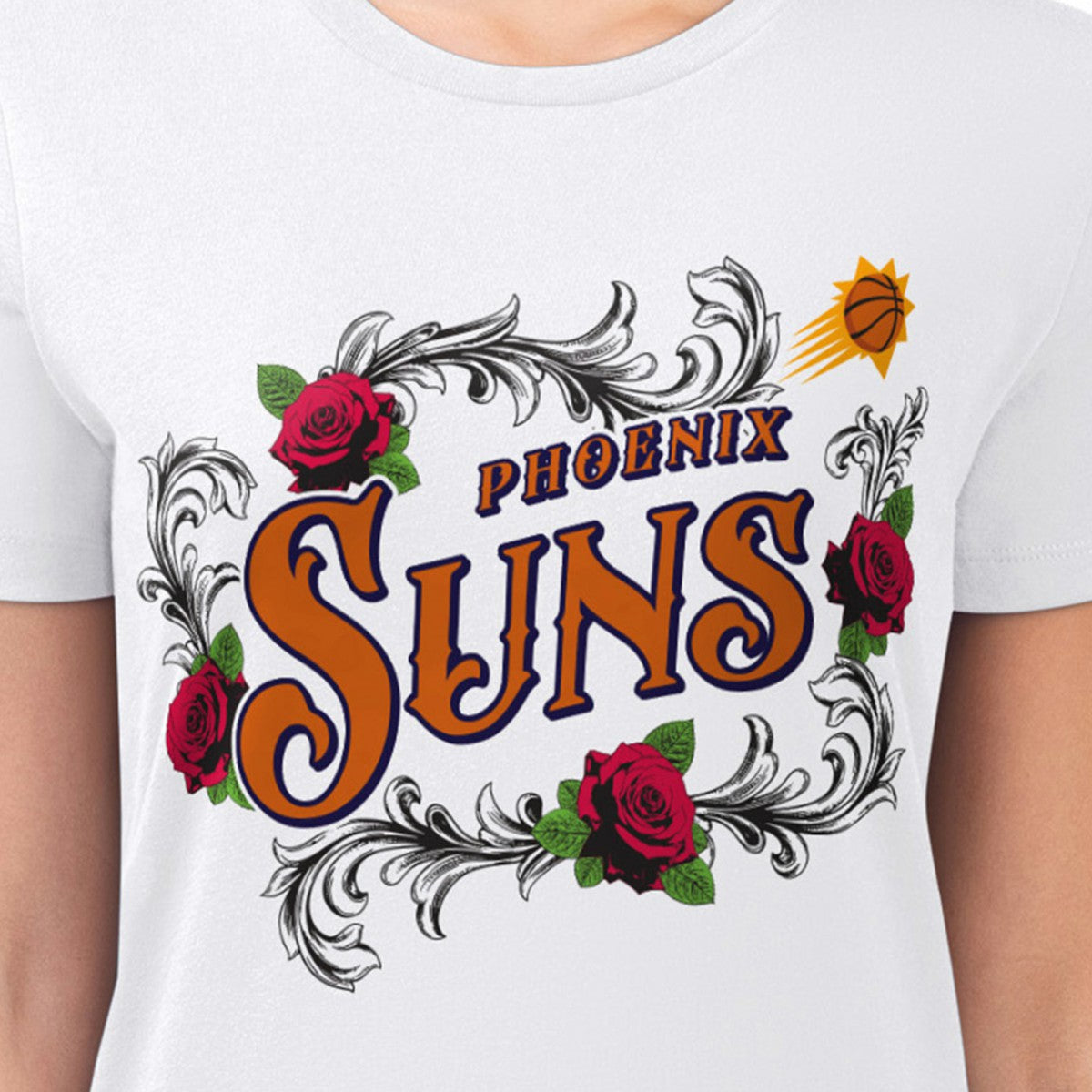 White Phoenix Suns G-III 4Her by Carl Banks Women's Super-Slim Fit Lightweight Roses Crew Neck T-Shirt | NBA
