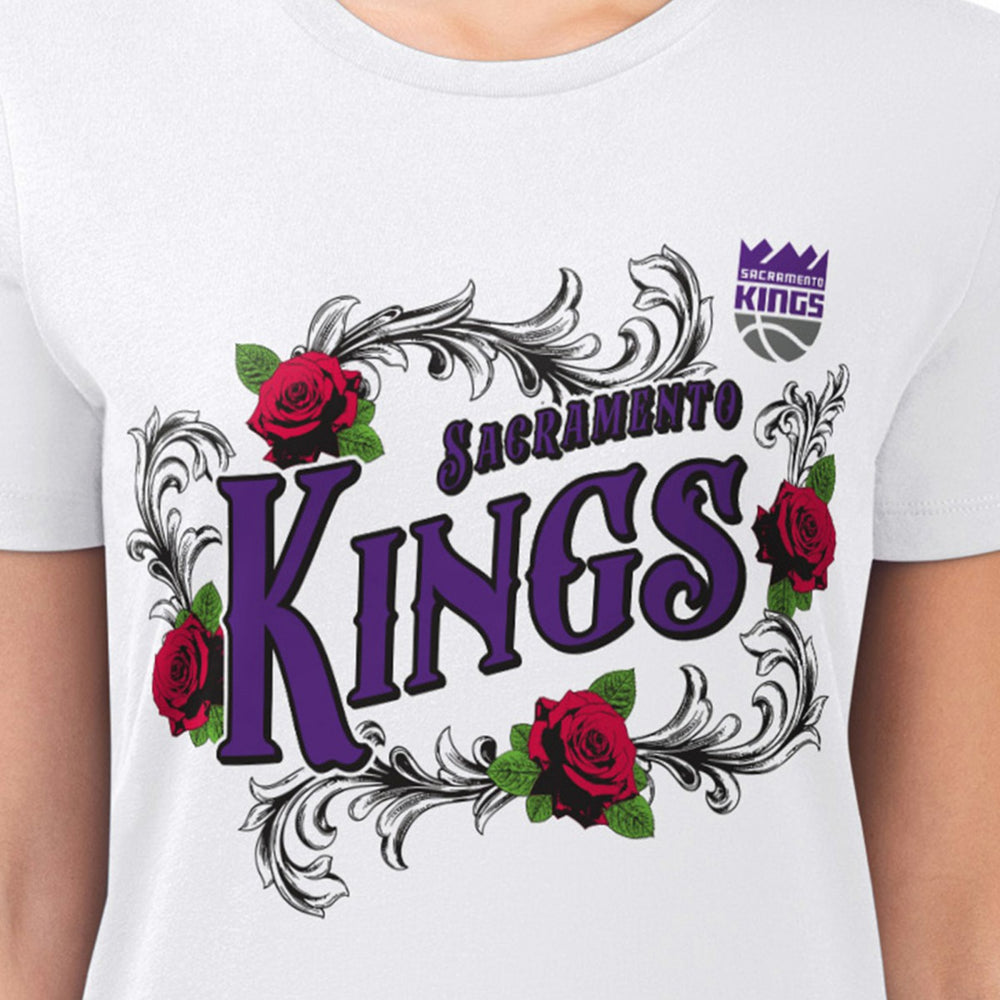 White Sacramento Kings G-III 4Her by Carl Banks Women's Super-Slim Fit Lightweight Roses Crew Neck T-Shirt | NBA