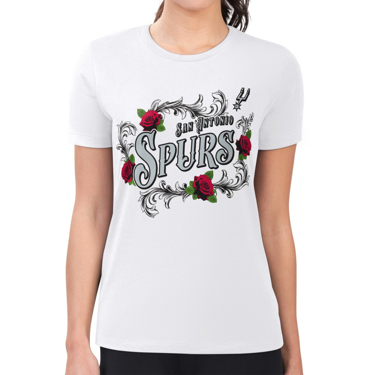 White San Antonio Spurs G-III 4Her by Carl Banks Women's Super-Slim Fit Lightweight Roses Crew Neck T-Shirt | NBA
