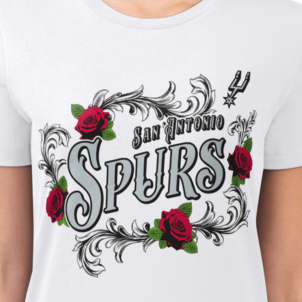 White San Antonio Spurs G-III 4Her by Carl Banks Women's Super-Slim Fit Lightweight Roses Crew Neck T-Shirt | NBA