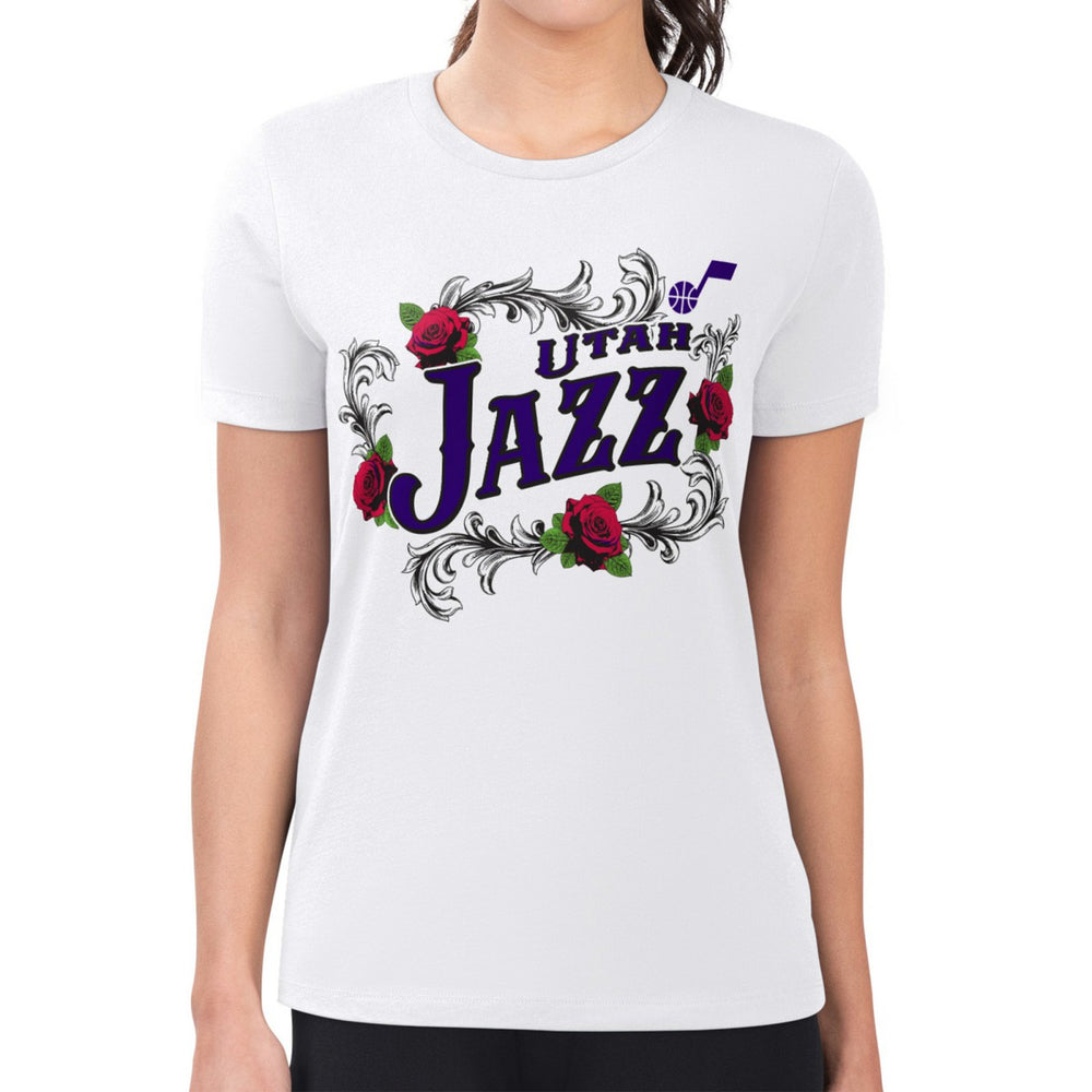 White Utah Jazz G-III 4Her by Carl Banks Women's Super-Slim Fit Lightweight Roses Crew Neck T-Shirt | NBA