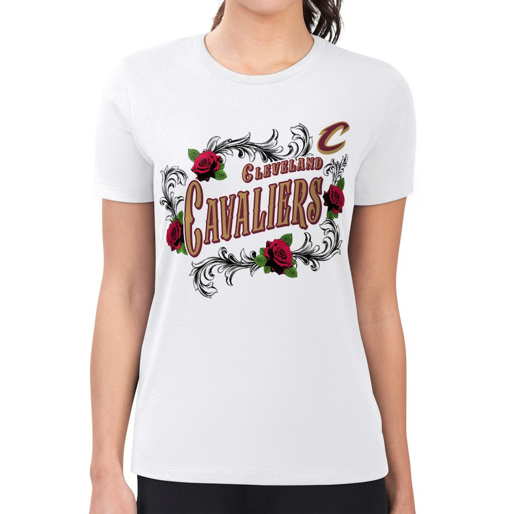 White Cleveland Cavaliers G-III 4Her by Carl Banks Women's Super-Slim Fit Lightweight Roses Crew Neck T-Shirt sale | NBA