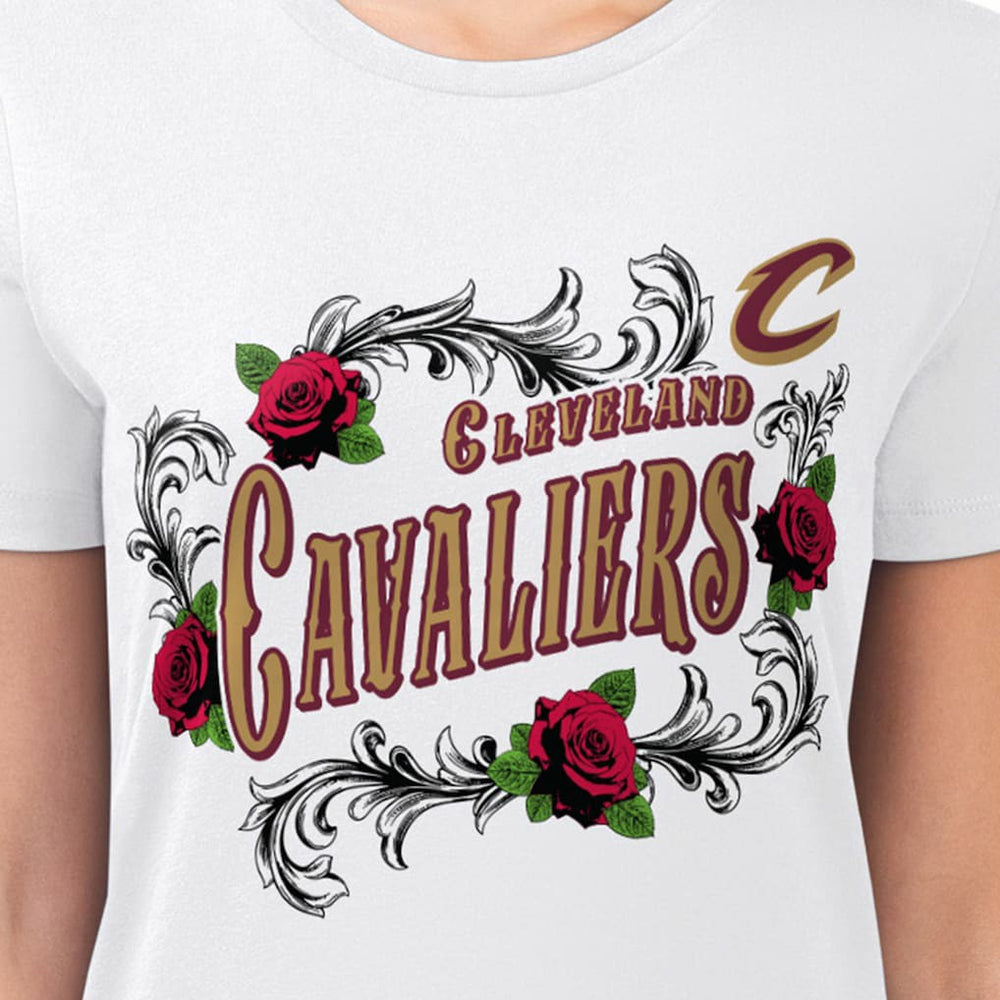 White Cleveland Cavaliers G-III 4Her by Carl Banks Women's Super-Slim Fit Lightweight Roses Crew Neck T-Shirt sale | NBA