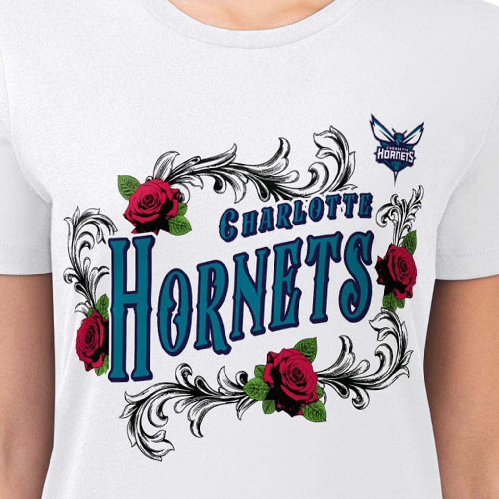 White Charlotte Hornets G-III 4Her by Carl Banks Women's Super-Slim Fit Lightweight Roses Crew Neck T-Shirt | NBA