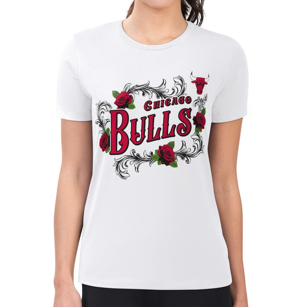 White Chicago Bulls G-III 4Her by Carl Banks Women's Super-Slim Fit Lightweight Roses Crew Neck T-Shirt sale | NBA
