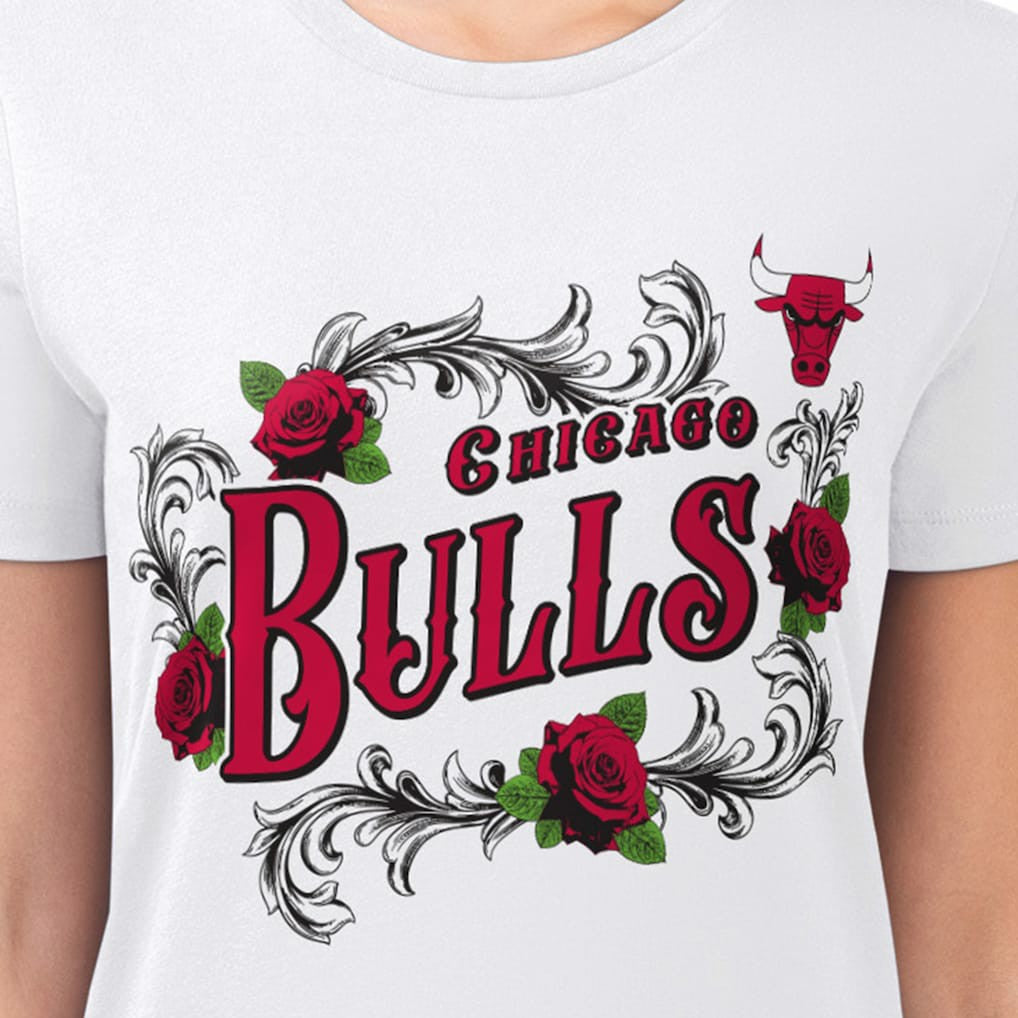White Chicago Bulls G-III 4Her by Carl Banks Women's Super-Slim Fit Lightweight Roses Crew Neck T-Shirt sale | NBA