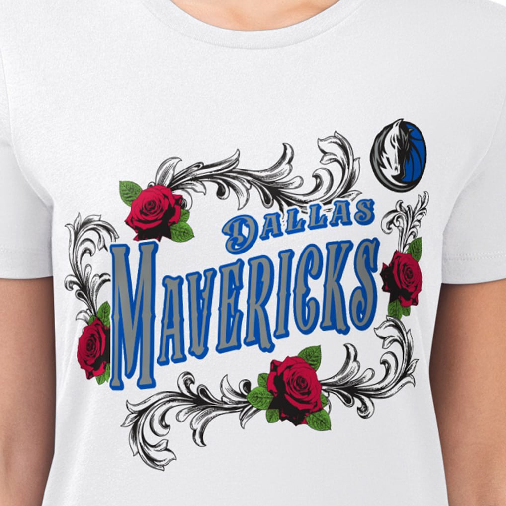 White Dallas Mavericks G-III 4Her by Carl Banks Women's Super-Slim Fit Lightweight Roses Crew Neck T-Shirt sale | NBA