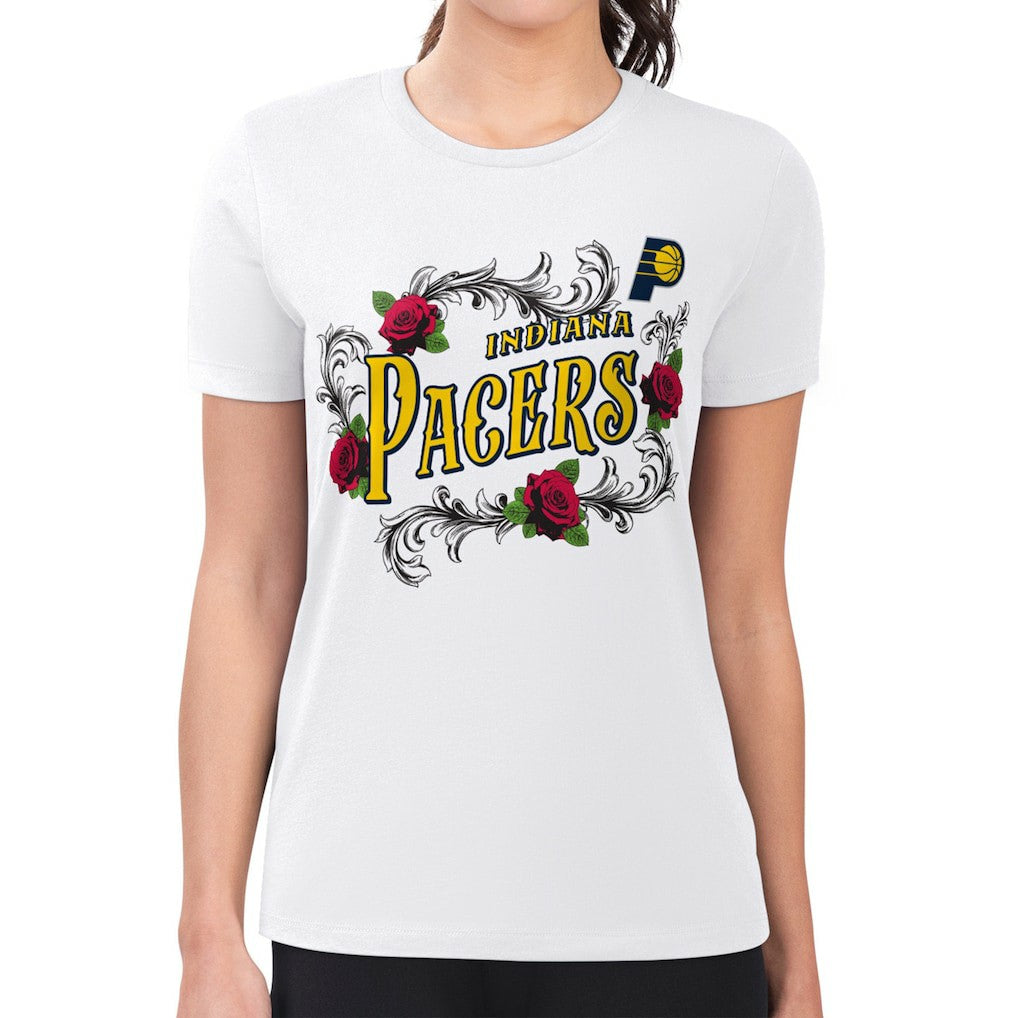 White Indiana Pacers G-III 4Her by Carl Banks Women's Super-Slim Fit Lightweight Roses Crew Neck T-Shirt | NBA
