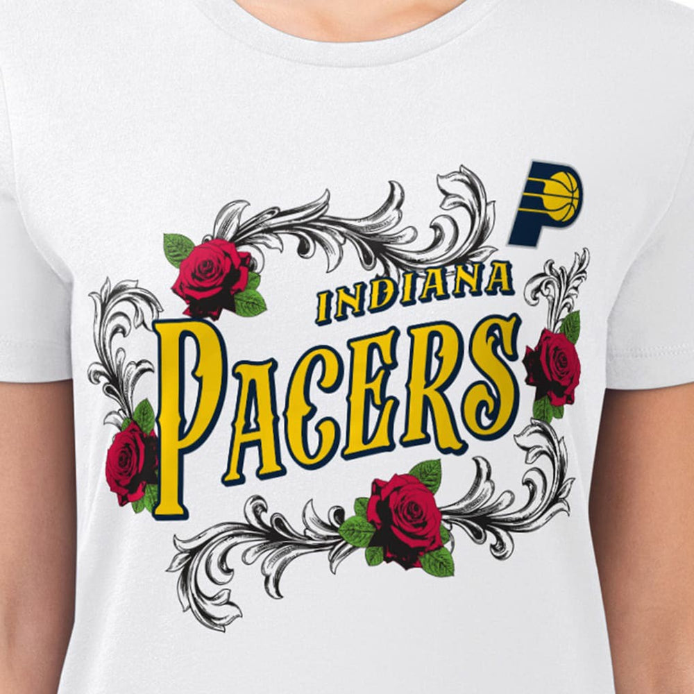 White Indiana Pacers G-III 4Her by Carl Banks Women's Super-Slim Fit Lightweight Roses Crew Neck T-Shirt | NBA