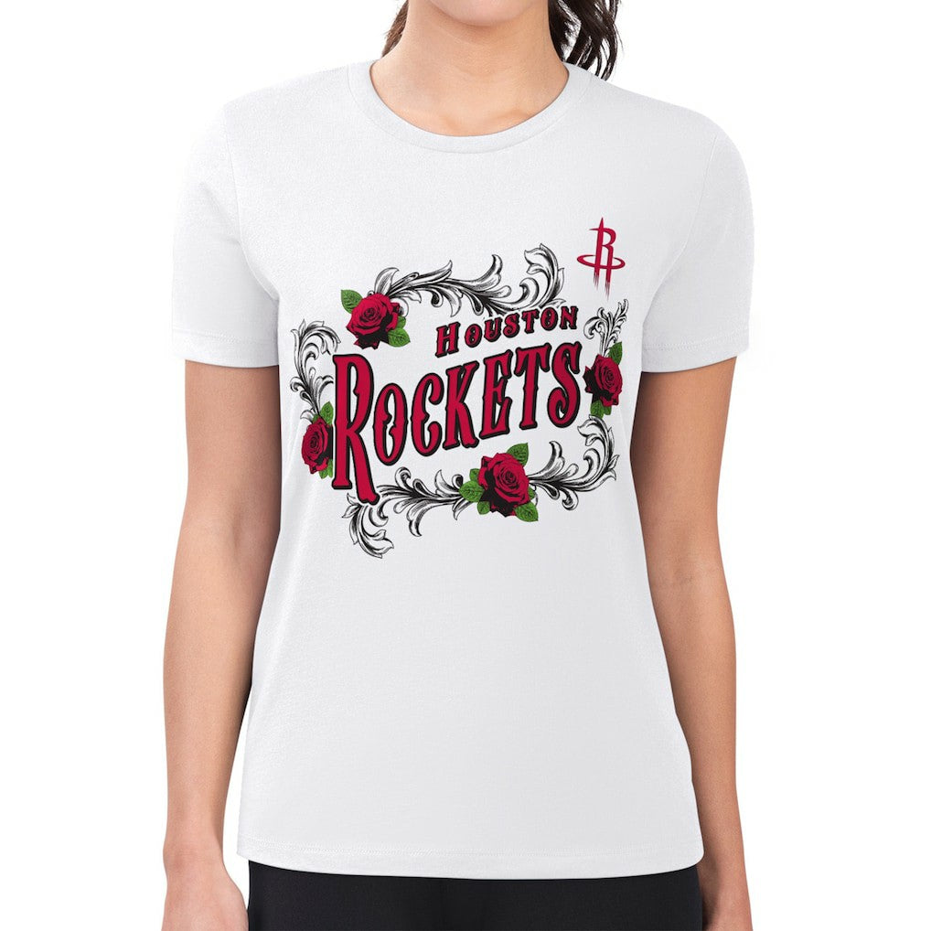 White Houston Rockets G-III 4Her by Carl Banks Women's Super-Slim Fit Lightweight Roses Crew Neck T-Shirt | NBA