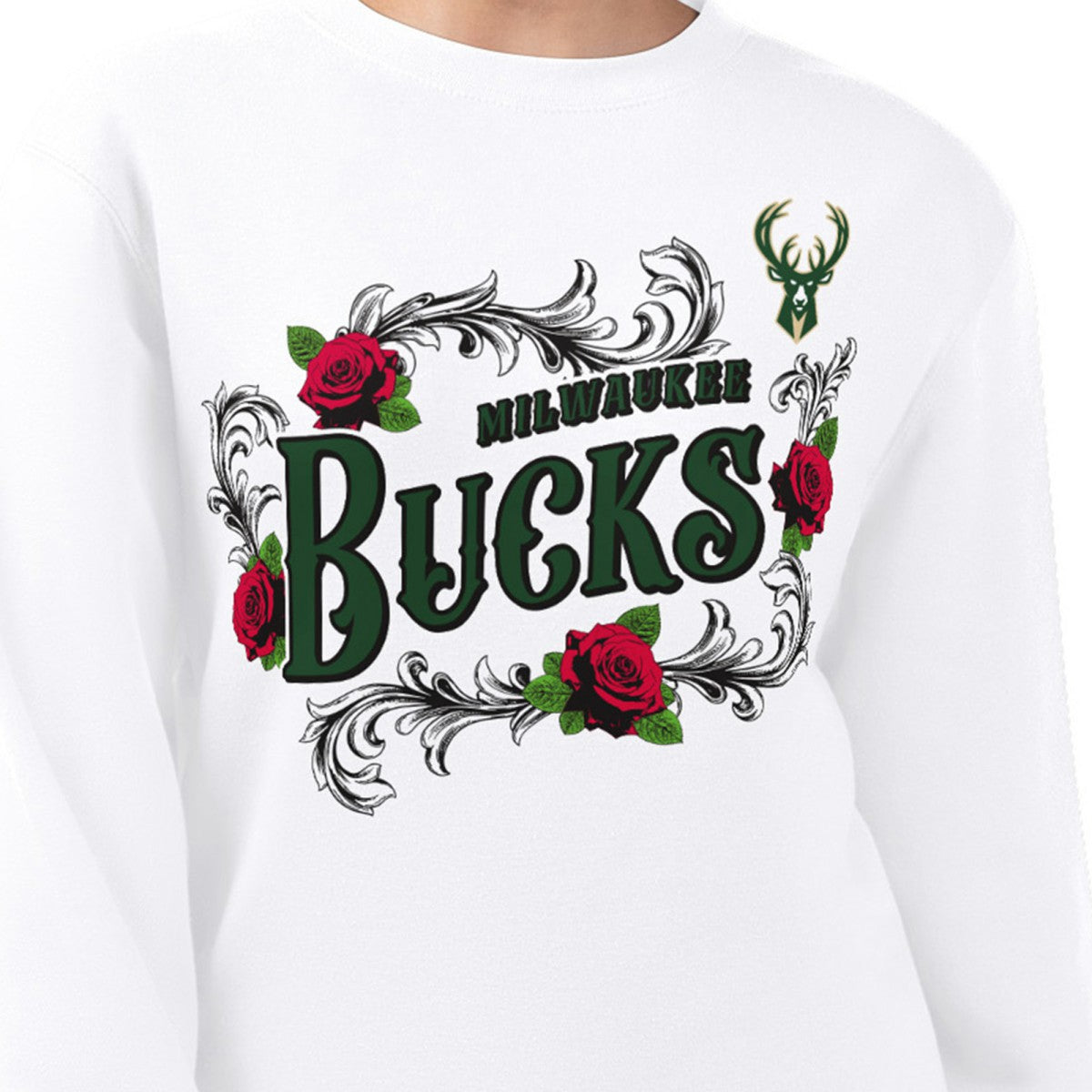 White Milwaukee Bucks G-III 4Her by Carl Banks Women's Roses Fleece Tri-Blend Sweatshirt | NBA