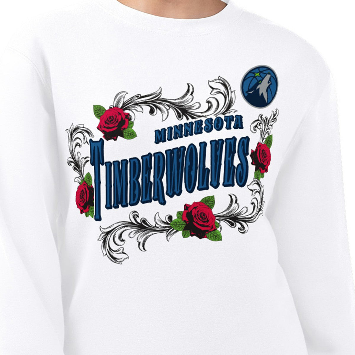 White Minnesota Timberwolves G-III 4Her by Carl Banks Women's Roses Fleece Tri-Blend Sweatshirt | NBA