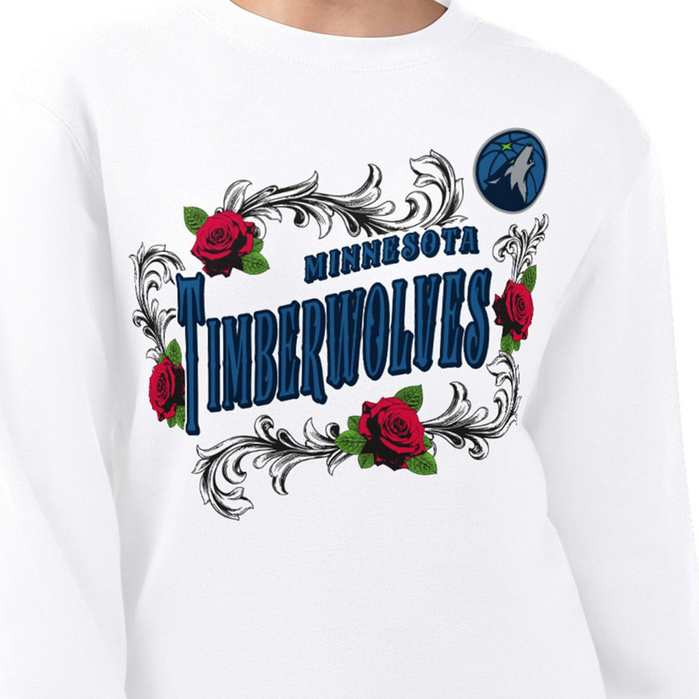 White Minnesota Timberwolves G-III 4Her by Carl Banks Women's Roses Fleece Tri-Blend Sweatshirt | NBA