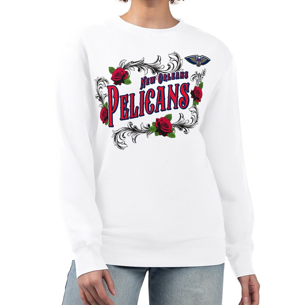 White New Orleans Pelicans G-III 4Her by Carl Banks Women's Roses Fleece Tri-Blend Sweatshirt | NBA
