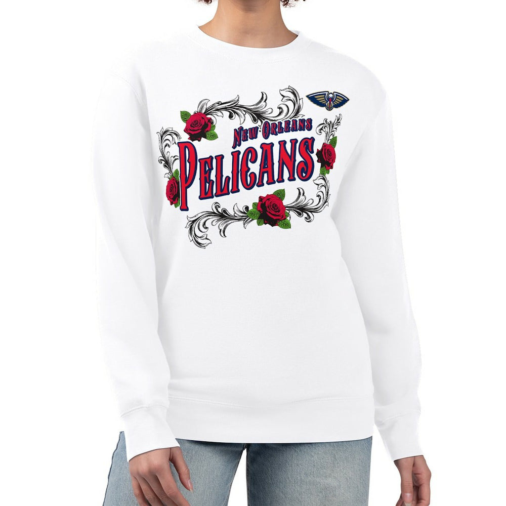 White New Orleans Pelicans G-III 4Her by Carl Banks Women's Roses Fleece Tri-Blend Sweatshirt | NBA