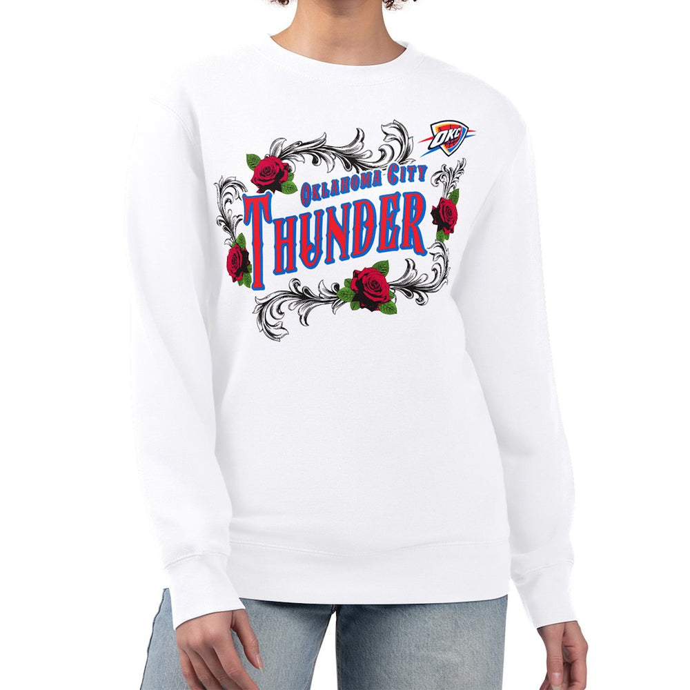 White Oklahoma City Thunder G-III 4Her by Carl Banks Women's Roses Fleece Tri-Blend Sweatshirt | NBA