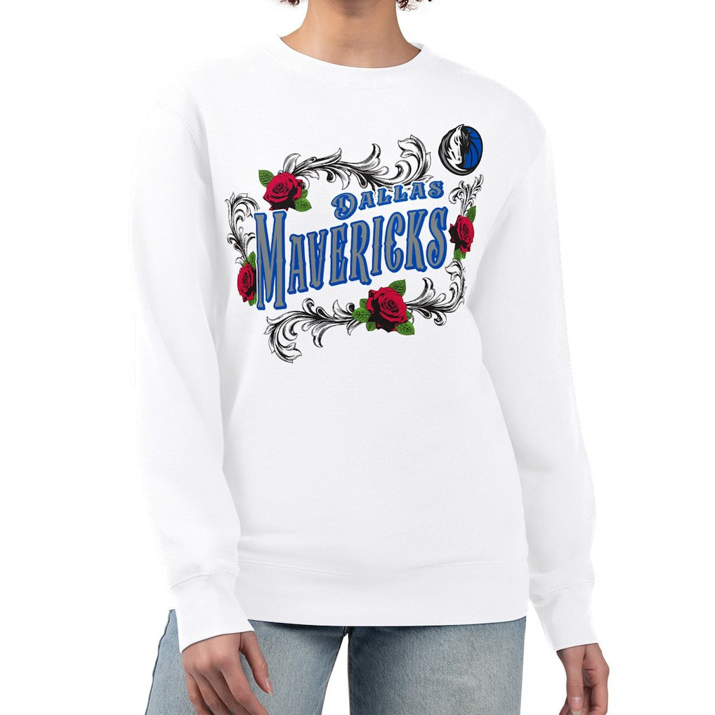 White Dallas Mavericks G-III 4Her by Carl Banks Women's Roses Fleece Tri-Blend Sweatshirt sale | NBA