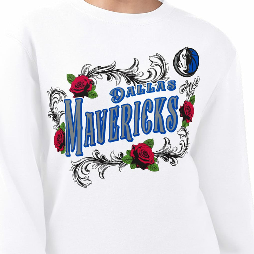 White Dallas Mavericks G-III 4Her by Carl Banks Women's Roses Fleece Tri-Blend Sweatshirt sale | NBA