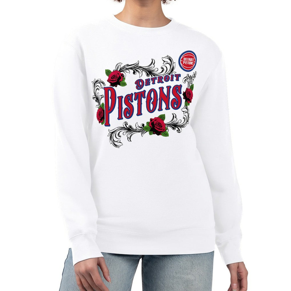 White Detroit Pistons G-III 4Her by Carl Banks Women's Roses Fleece Tri-Blend Sweatshirt sale | NBA