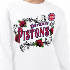 White Detroit Pistons G-III 4Her by Carl Banks Women's Roses Fleece Tri-Blend Sweatshirt sale | NBA